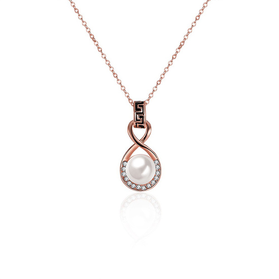 White faux pearl with CZ teardrop gold-plated pendant necklace