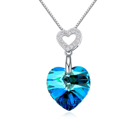 Charming blue Austrian crystal heart of ocean with CZ gold-plated pendant necklace