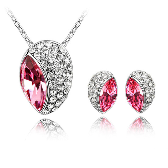 Pink Swarovski Elements Crystal oval pave gold-plated necklace and earrings jewellery set