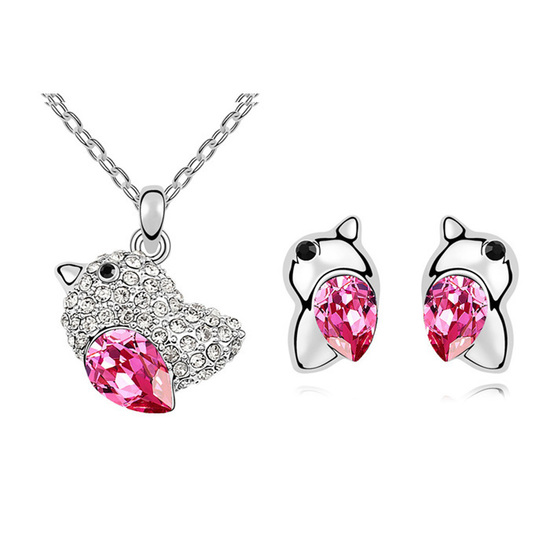 Pink Swarovski Elements Crystal bird pave gold-plated necklace and earrings jewellery set