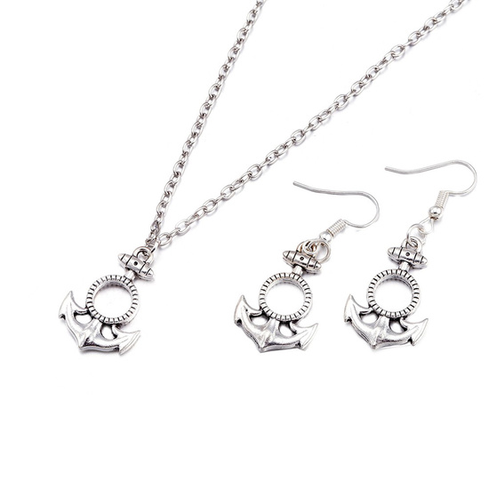 Silver-tone anchor pendant necklace and earrings...