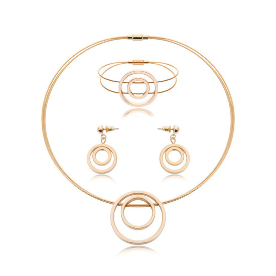 Stylish gold-tone double circle necklace, earrings...