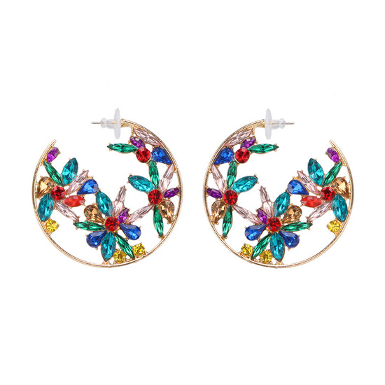 Colourful Crystal Embellishment Flower Hoop Earrings