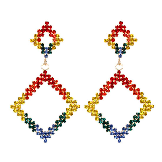 Colourful Crystal Pave Diamond Shape Drop Earrings
