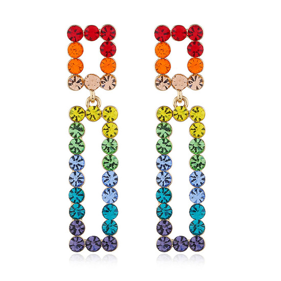 Rainbow Crystal Rectangle Drop Earrings