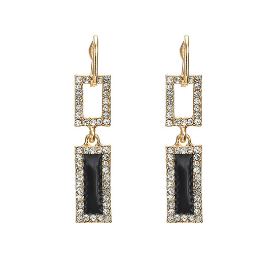 Black Enamel Rectangle Diamante Drop Earrings