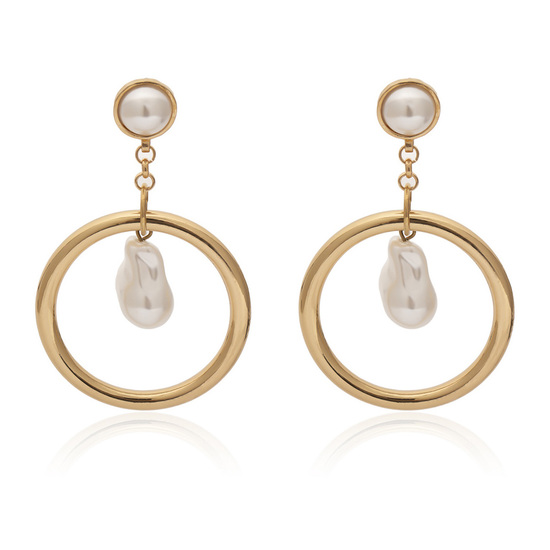 Gold Tone Hoop with Baroque Pearl Drop Earrings