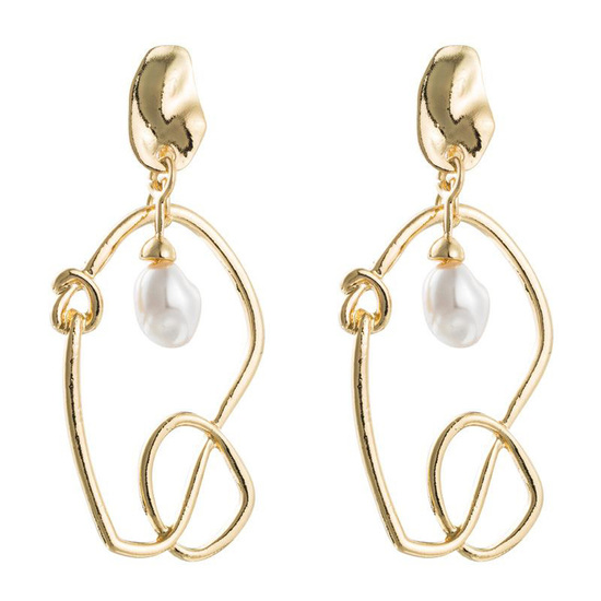 Baroque Pearl Abstract Gold Tone Drop Earrings