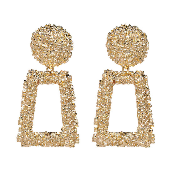 Textured Door Knocker Trapezoid Gold Tone Drop Earrings