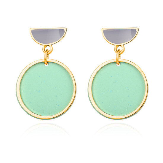 Green Disc and Half Mood Gold Tone Hoop Drop Earrings