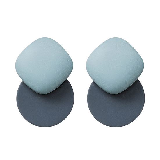 Blue Chunky Square and Disc Drop Earrings