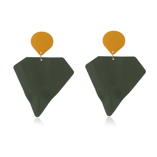 Green Wavy Textured Diamond Shaped Drop Earrings