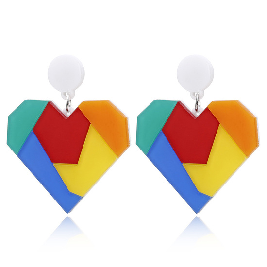 Funky Geometric Patchwork Heart Drop Earrings