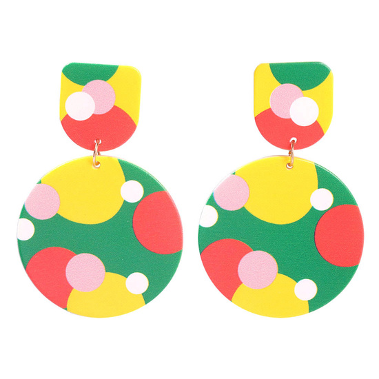 Dotty Colourful Disc and Crest-Shaped Drop Earrings