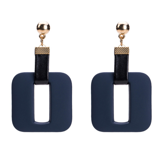 Dark Blue Retro Square 60s Style Drop Earrings