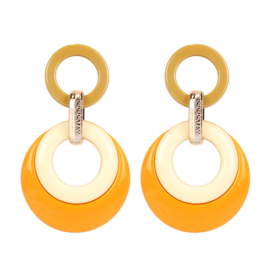 Yellow and White Double Hoop Drop Earrings