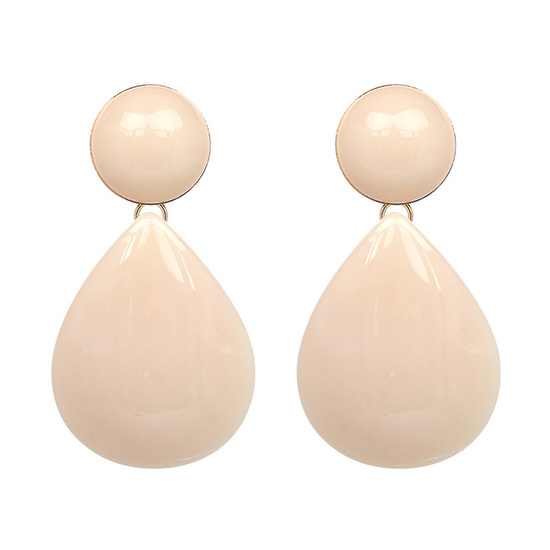 Beige Teardrop and Button Marble Effect Drop Earrings