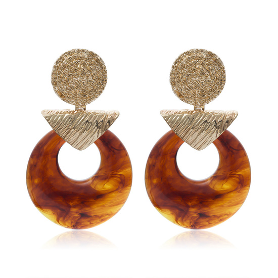 Brown Marble Effect with Textured Button Drop Earrings