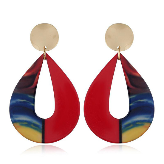 Red and Multicoloured Acrylic Teardrop Drop Earrings