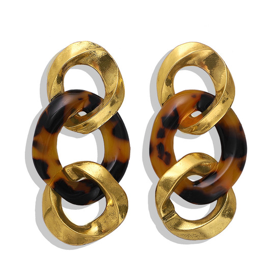 Brown Tortoiseshell Gold Tone Chain Link Acrylic Drop Earrings