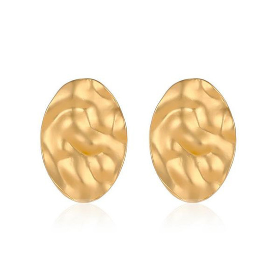 Wavy Texture Oval Gold Tone Stud Earrings