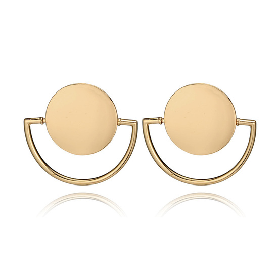 Disc and Half Mood Gold Tone Stud Earrings