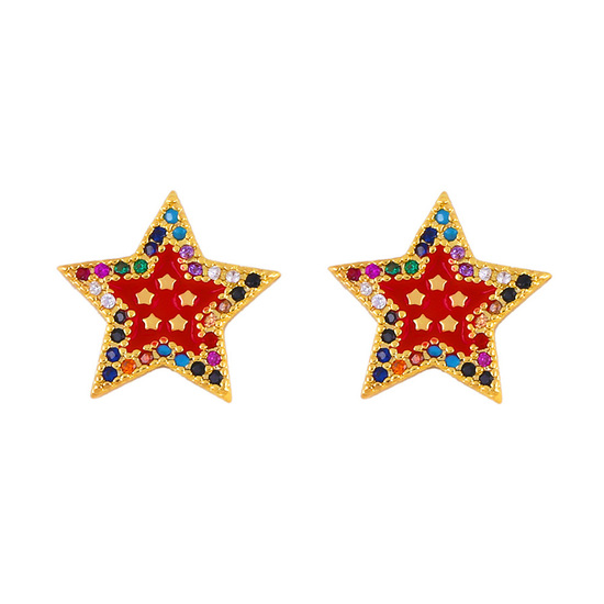 Red Enamel Star with Crystal Trim Stud Earrings