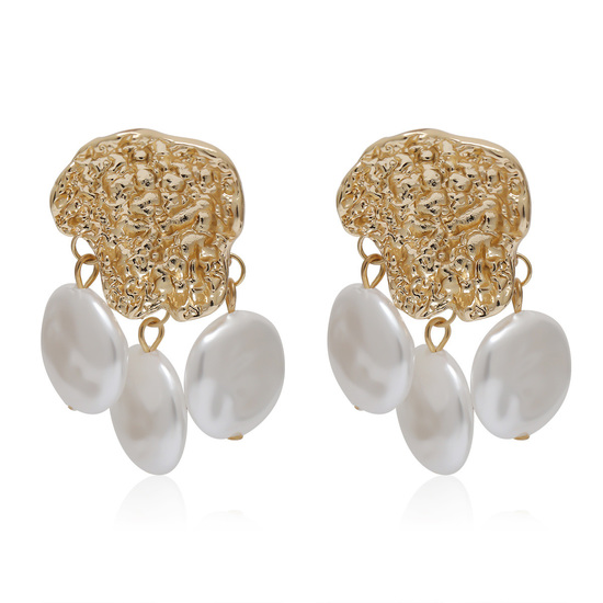 Trio Pearl with Textured Irregular Shaped Stud Statement Earrings