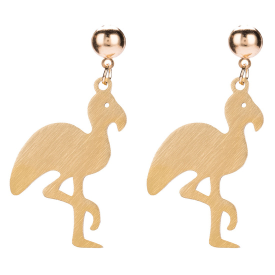 Gold Tone Flamingo Statement Earrings
