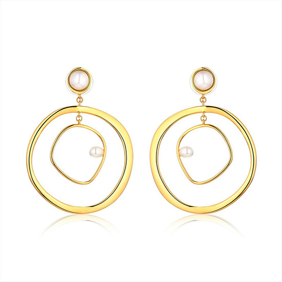 Pearl and Double Hoop Drop Earrings