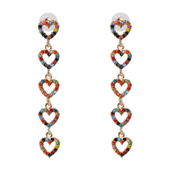 Cascading Colourful Crystal Open Heart Drop Earrings