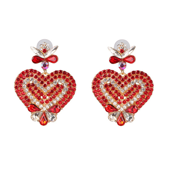 Red and Clear Crystal Pave Heart Statement Earrings