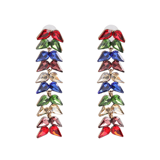 Multicoloured Teardrop Crystal Leaf Statement Earrings