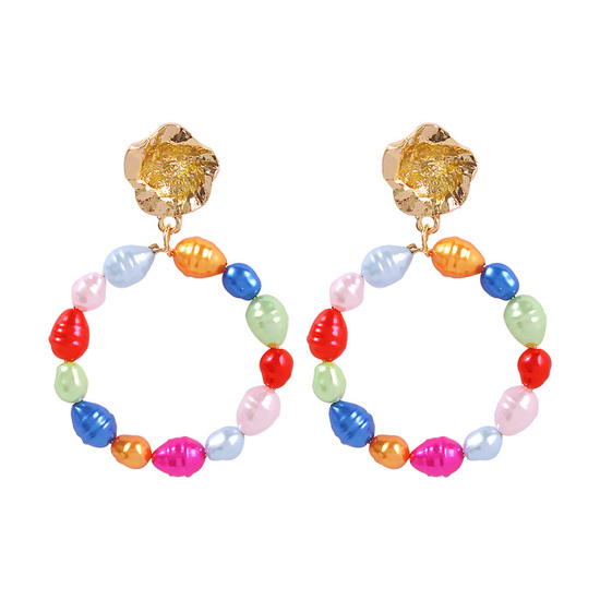 Colourful Faux Baroque Pearl Hoop Statement Earrings