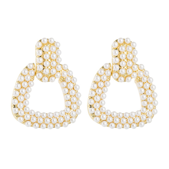 Faux Pearl Embellishment Trapezoid Earrings