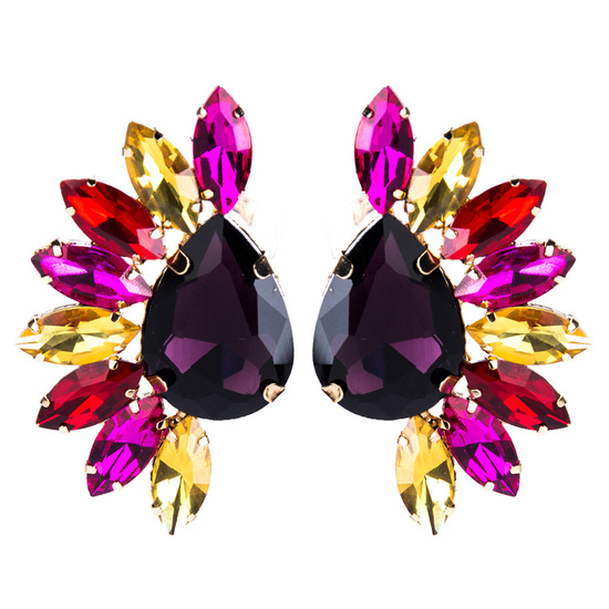 Colourful Marquise and Purple Teardrop Crystal Stud Earrings