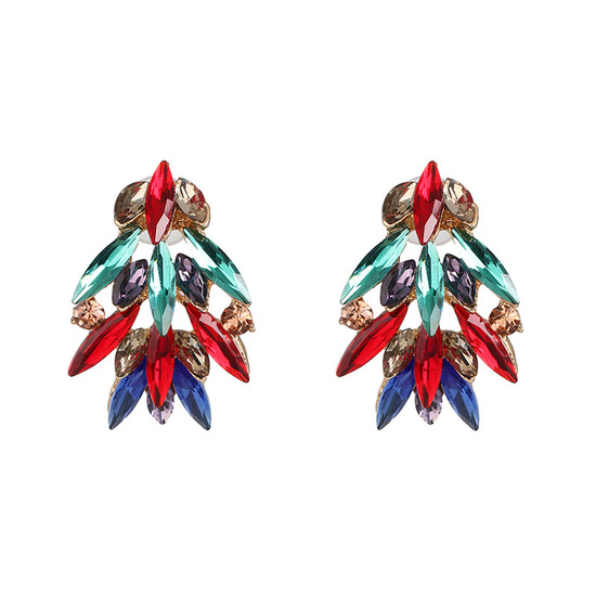 Colourful Marquise and Round Crystal Statement Stud Earrings