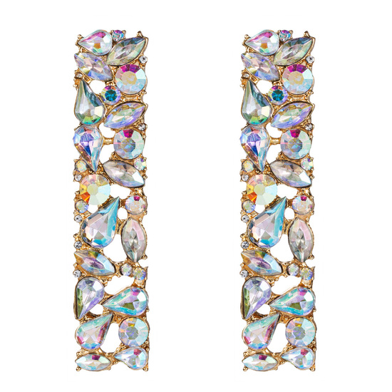 Long Rectangular AB Crystal Embellishment Stud Earrings