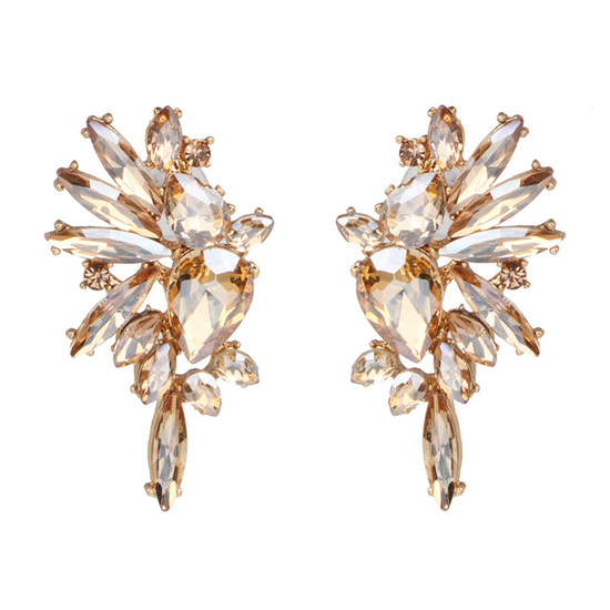 Extravagant Champagne Crystal Embellishment Earrings