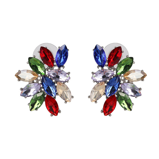 Multicoloured Marquise Crystal Cluster Earrings