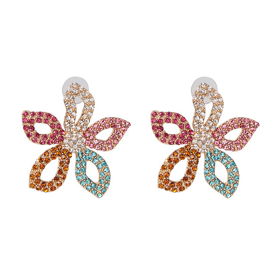 Colourful Crystal Pave Flower Stud Earrings