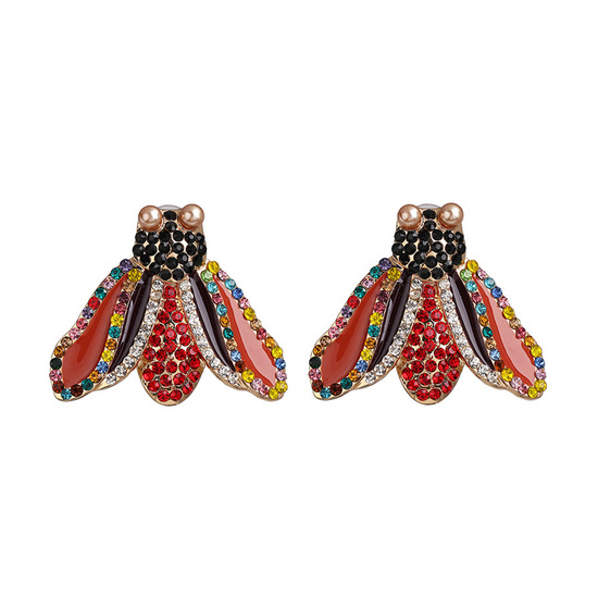 Vibrant Crystal Embellished Insect Stud Earrings