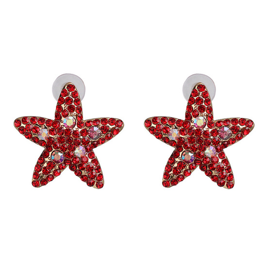 Red Crystal Embellished Star Stud Earrings