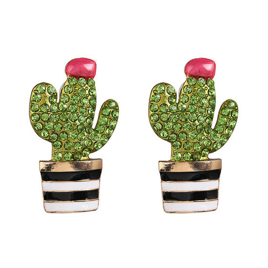 Green Crystal Embellished Cactus Stud Earrings