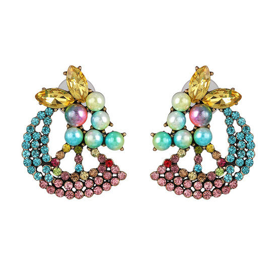Pearl Grape and Crystal Lemon Slice Stud Earrings