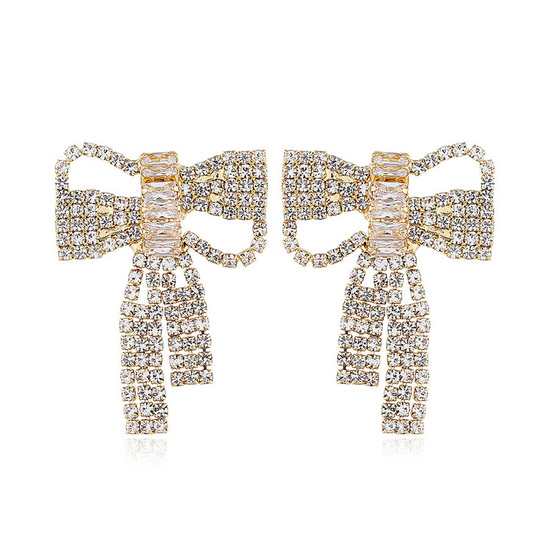 Clear Crystal-Embellished Bow Statement Earrings