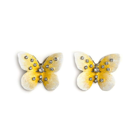 Ombre White and Yellow Butterfly Stud Earrings