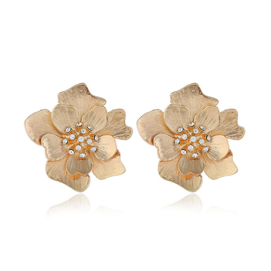 Gold Tone Oversized Flower Stud Earrings