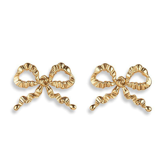 Big Gold Tone Bow Stud Earrings