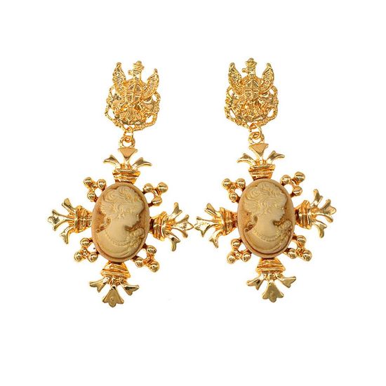 Lady Cameo with Eagle Emblem Renaissance Victorian Vintage Drop Earrings